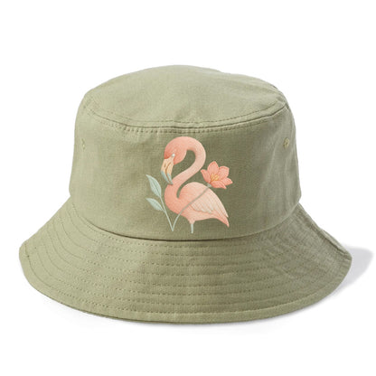 Peach Flamingo - Bucket Hat - Army Green