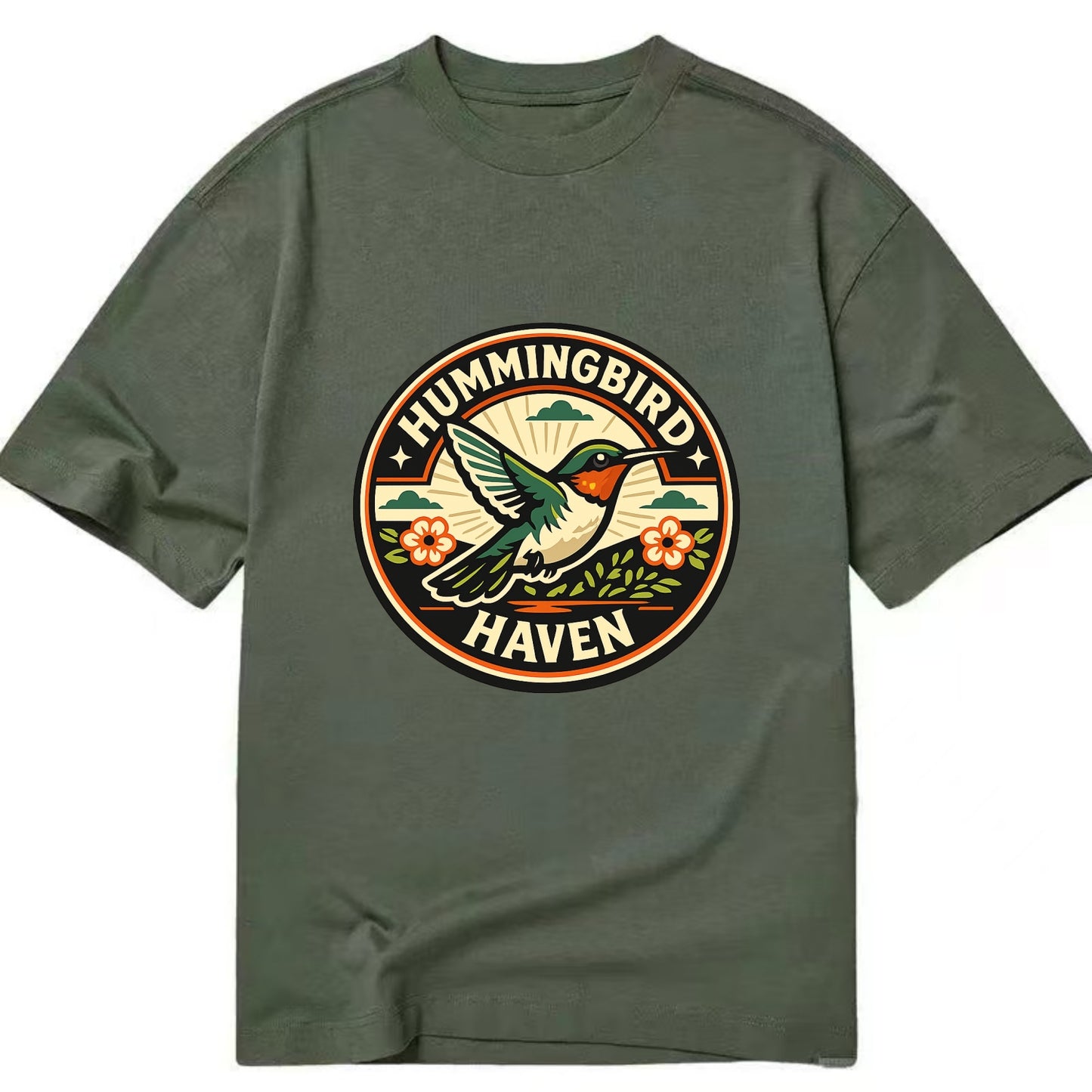 Hummingbird Sanctuary Emblem - Classic T-shirt - Army Green