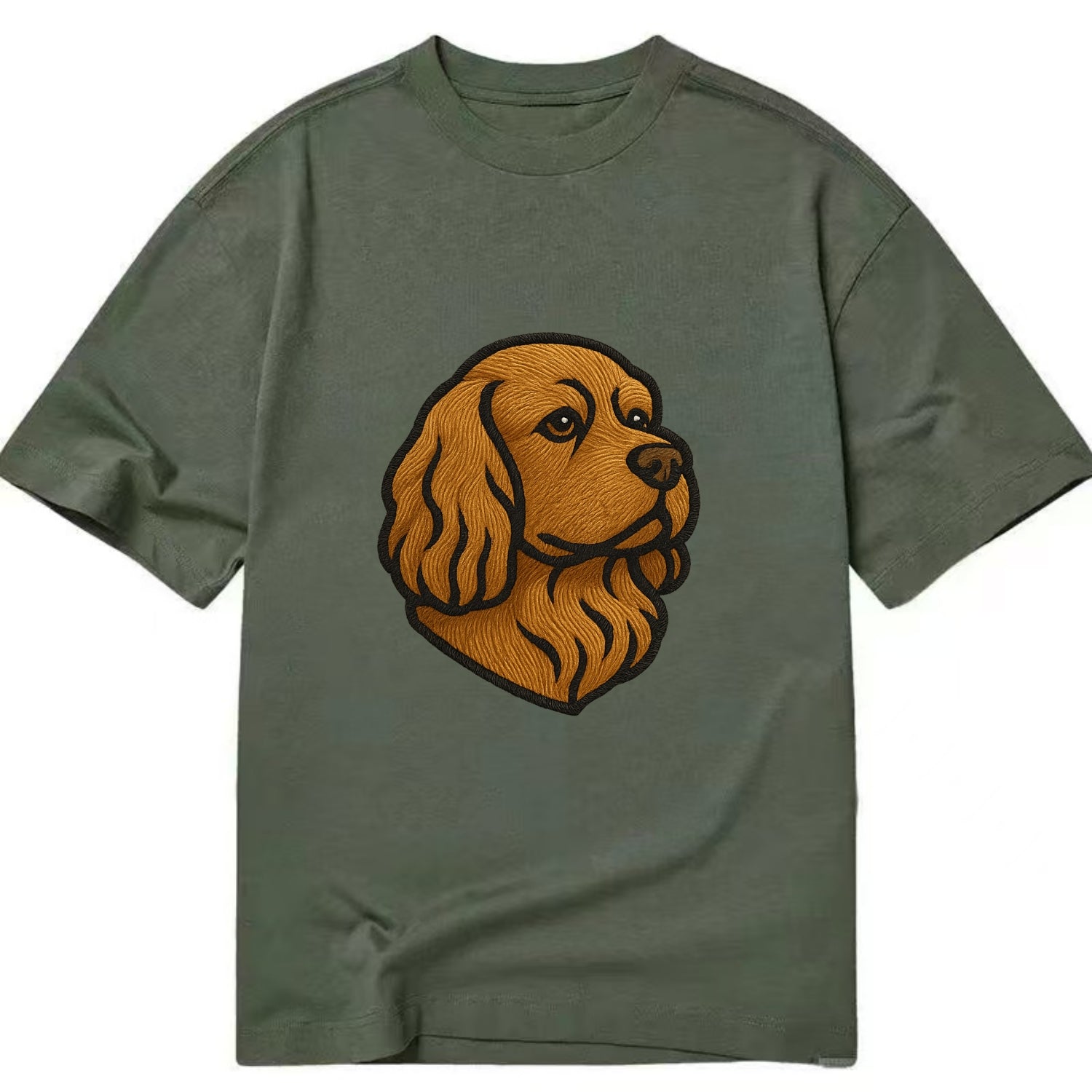 Sussex Spaniel - Golden liver embroidered low-set design - Classic T-shirt - Army Green