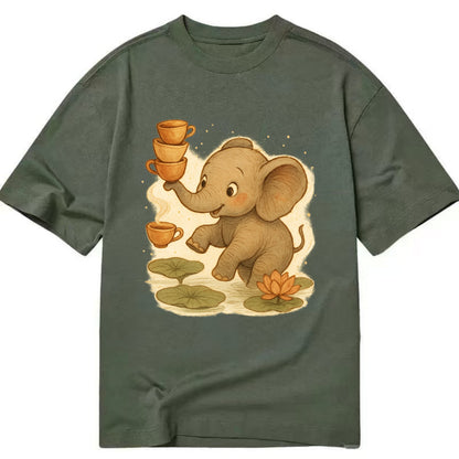 Elephant balancing teacups during a floating tea ceremony beside lotus ponds - Classic T-shirt - Army Green