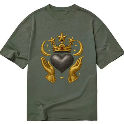 Sun goddess crown radiating golden rays over a midnight heart with henna-adorned - Classic T-shirt - Army Green