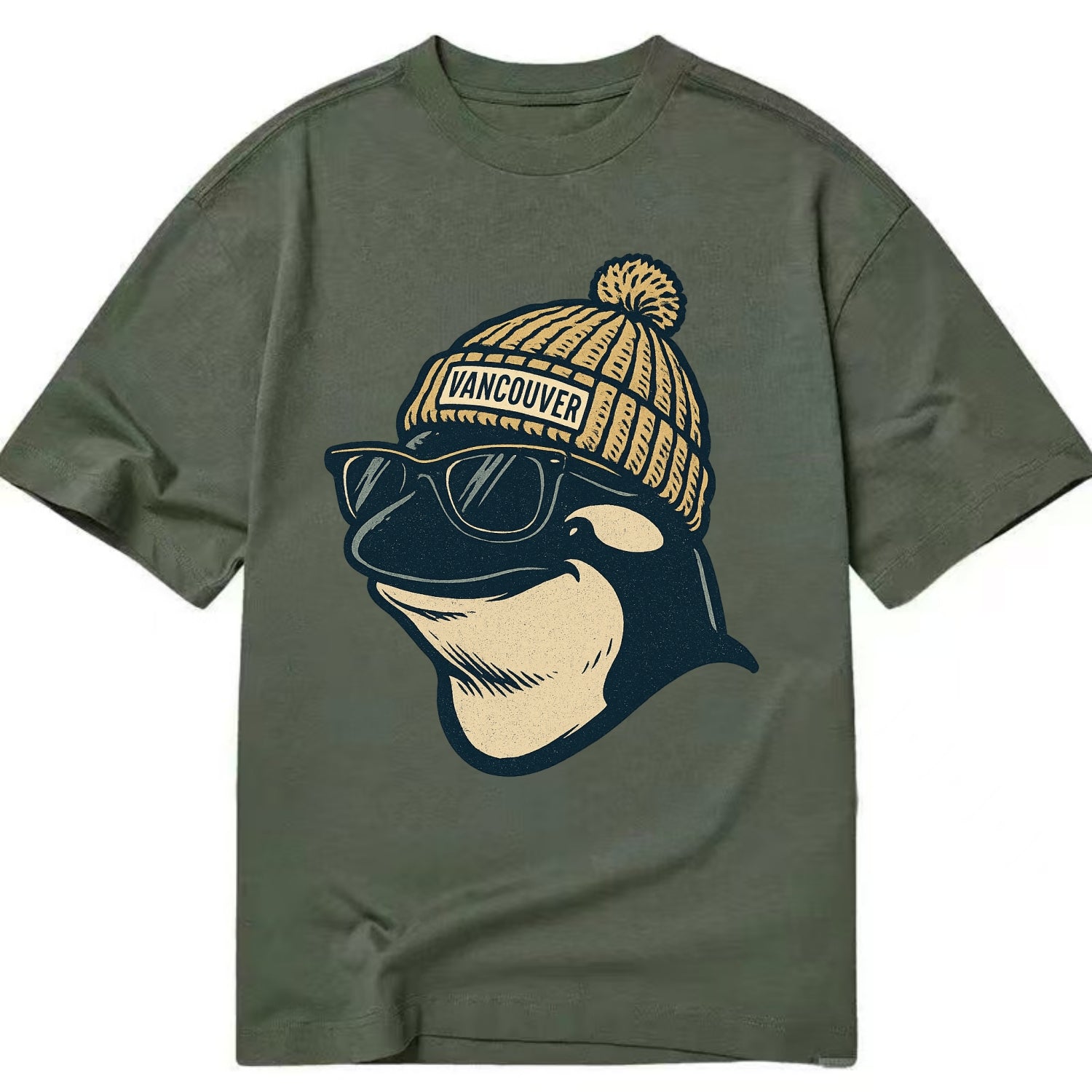 Vancouver Orca wearing Vancouver beanie - Classic T-shirt - Army Green