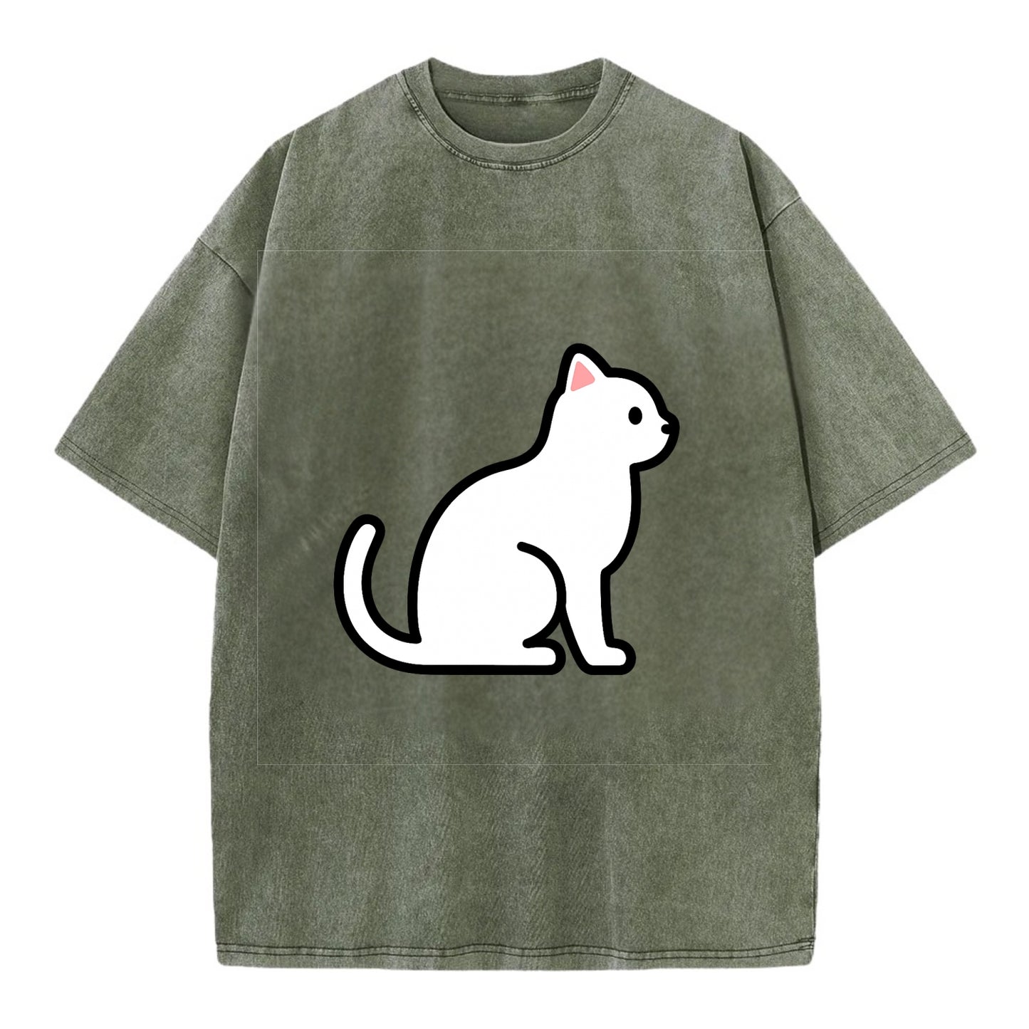 Domestic Shorthair - White classic flat side profile - Vintage T-shirt - Army Green
