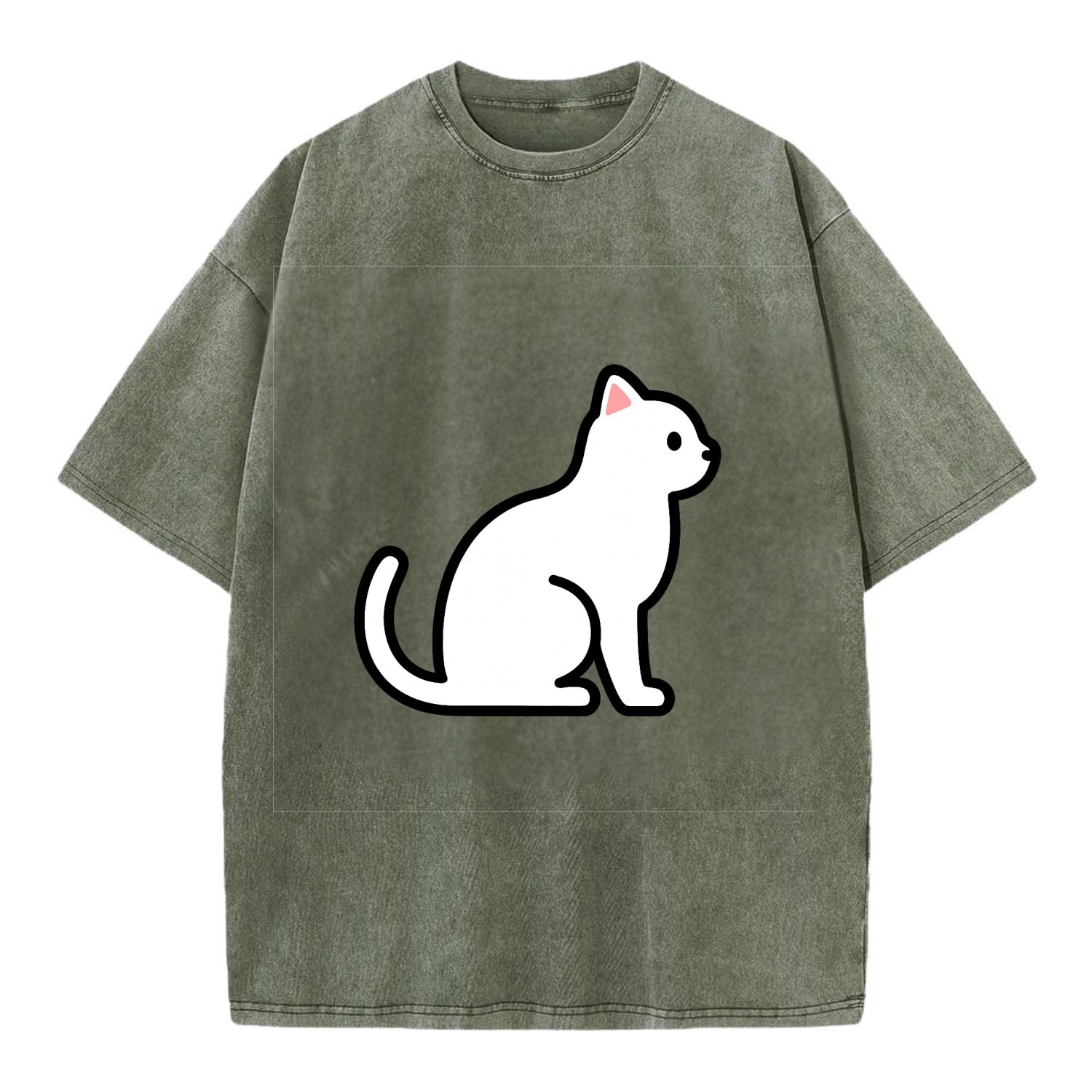 Domestic Shorthair - White classic flat side profile - Vintage T-shirt - Army Green