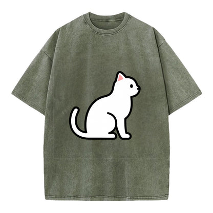 Domestic Shorthair - White classic flat side profile - Vintage T-shirt - Army Green
