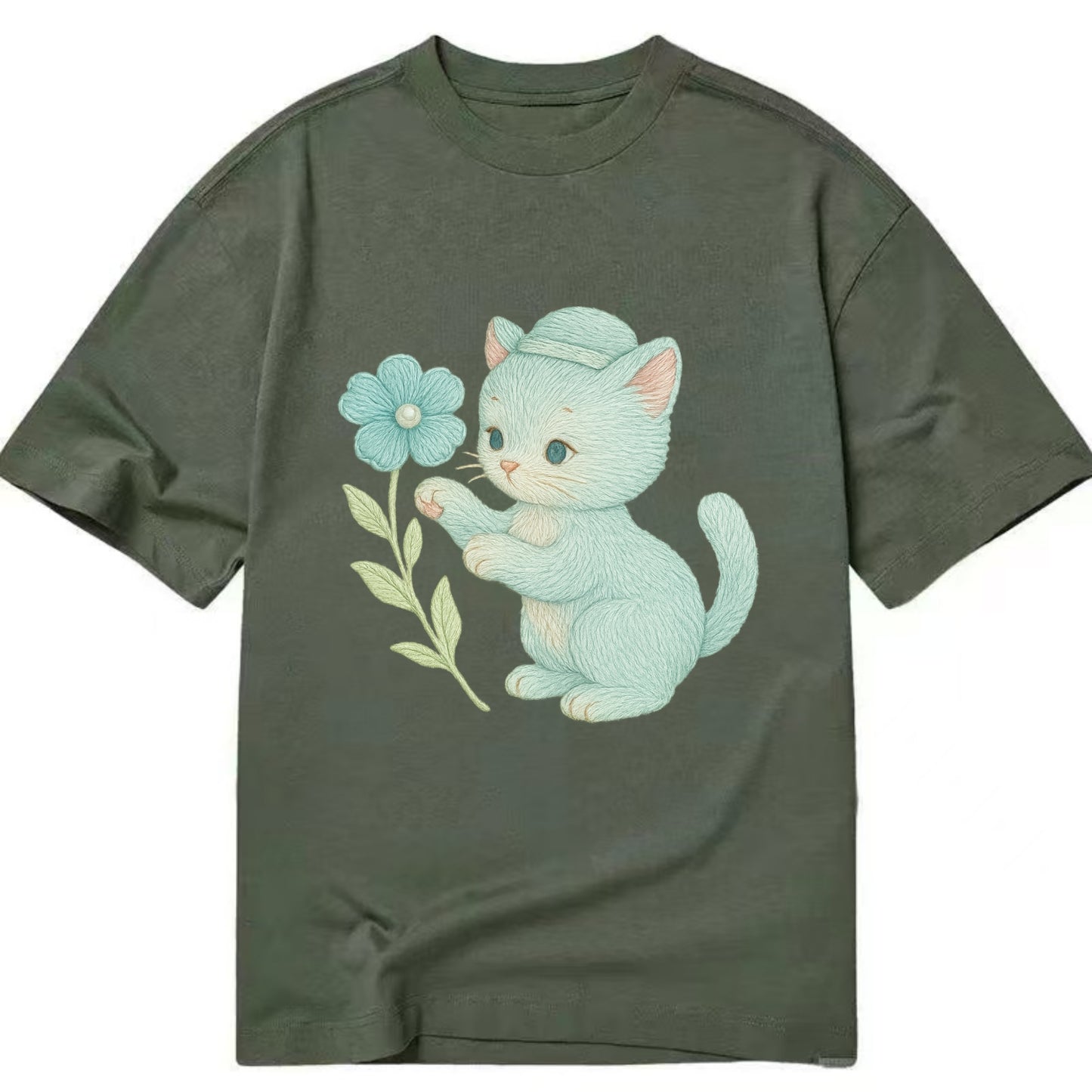 Aqua Kitten - Classic T-shirt - Army Green