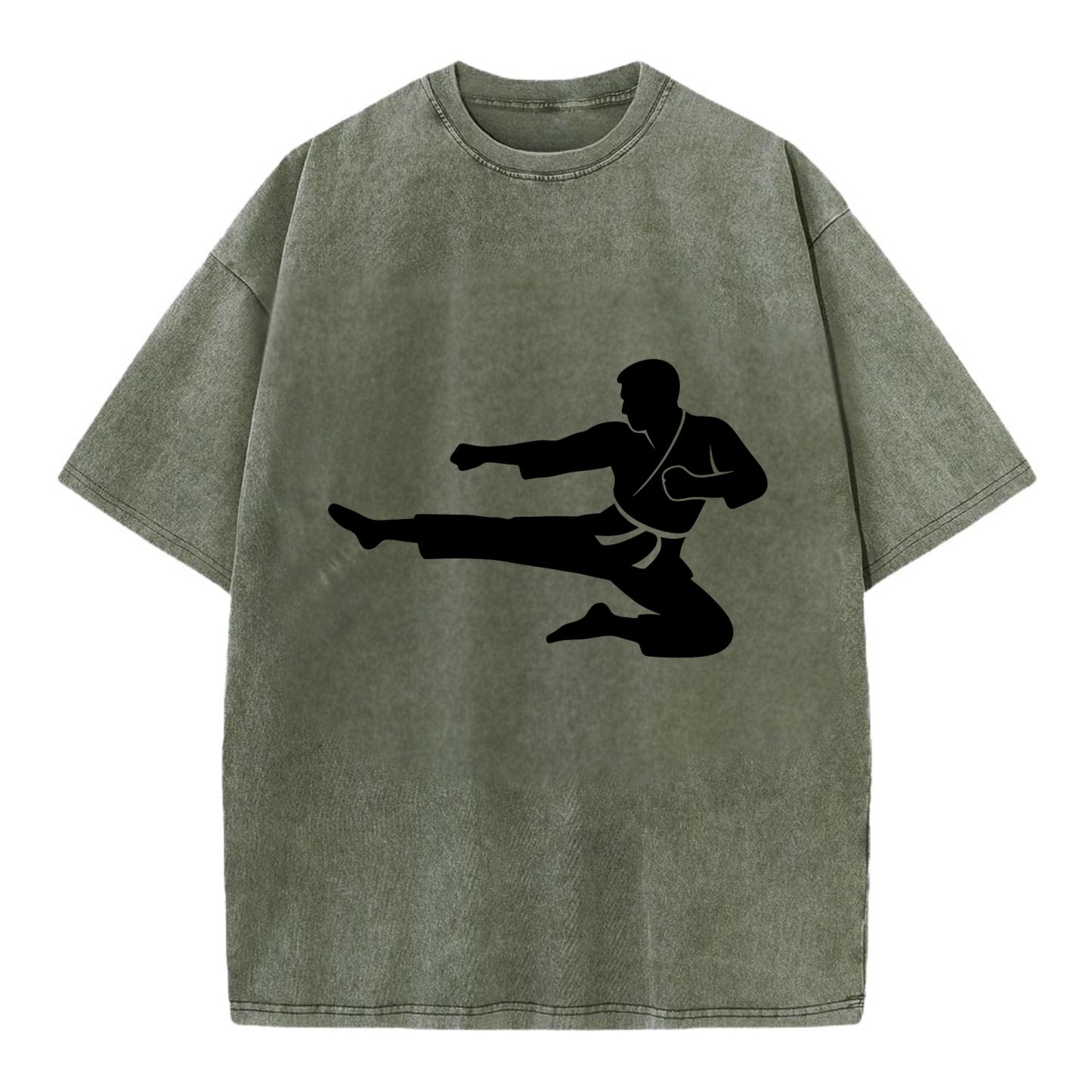 Martial artist flying kick - Vintage T-shirt - Army Green