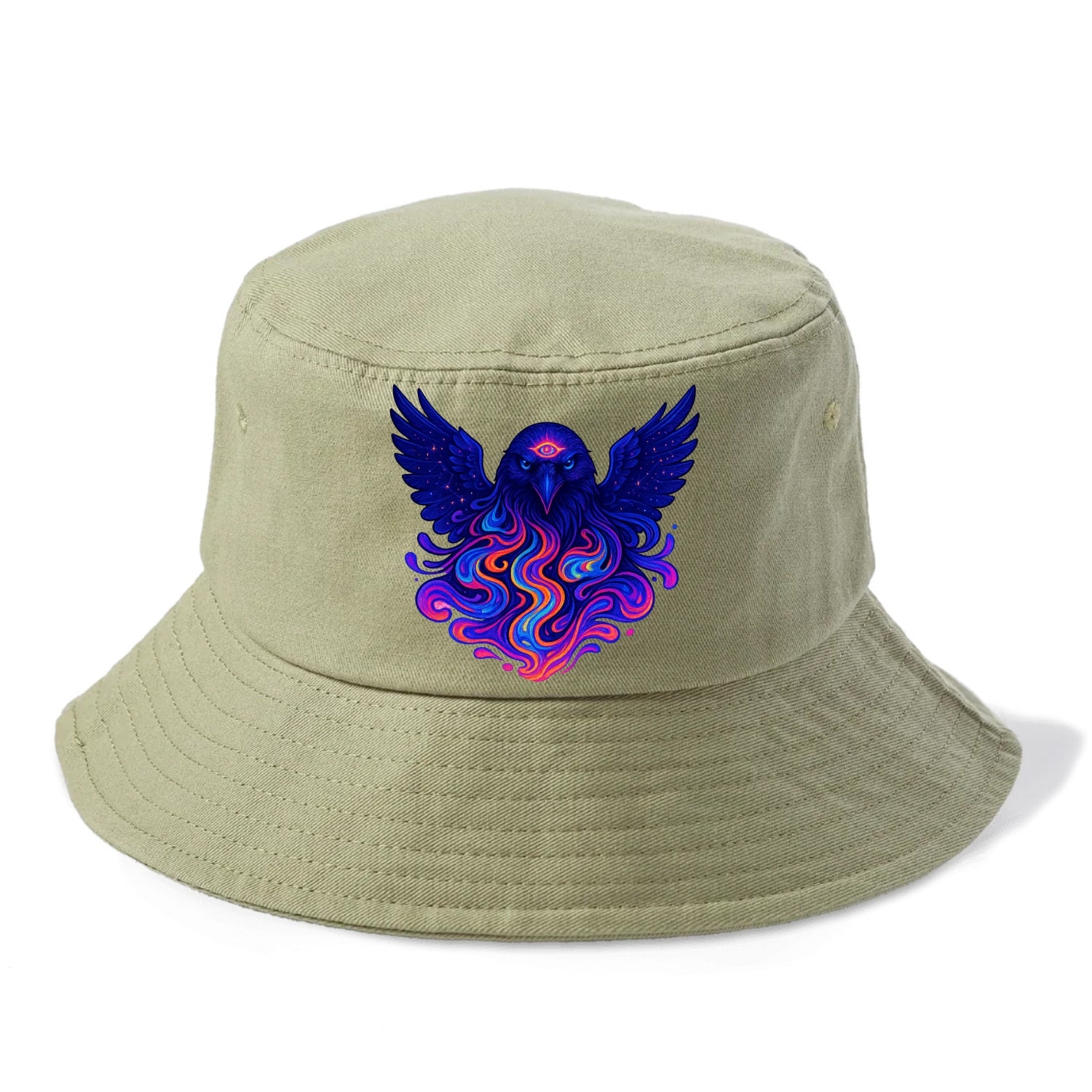 Mysterious raven with feathers showing future visions in neon colors, wings spread - Bucket Hat - Army Green