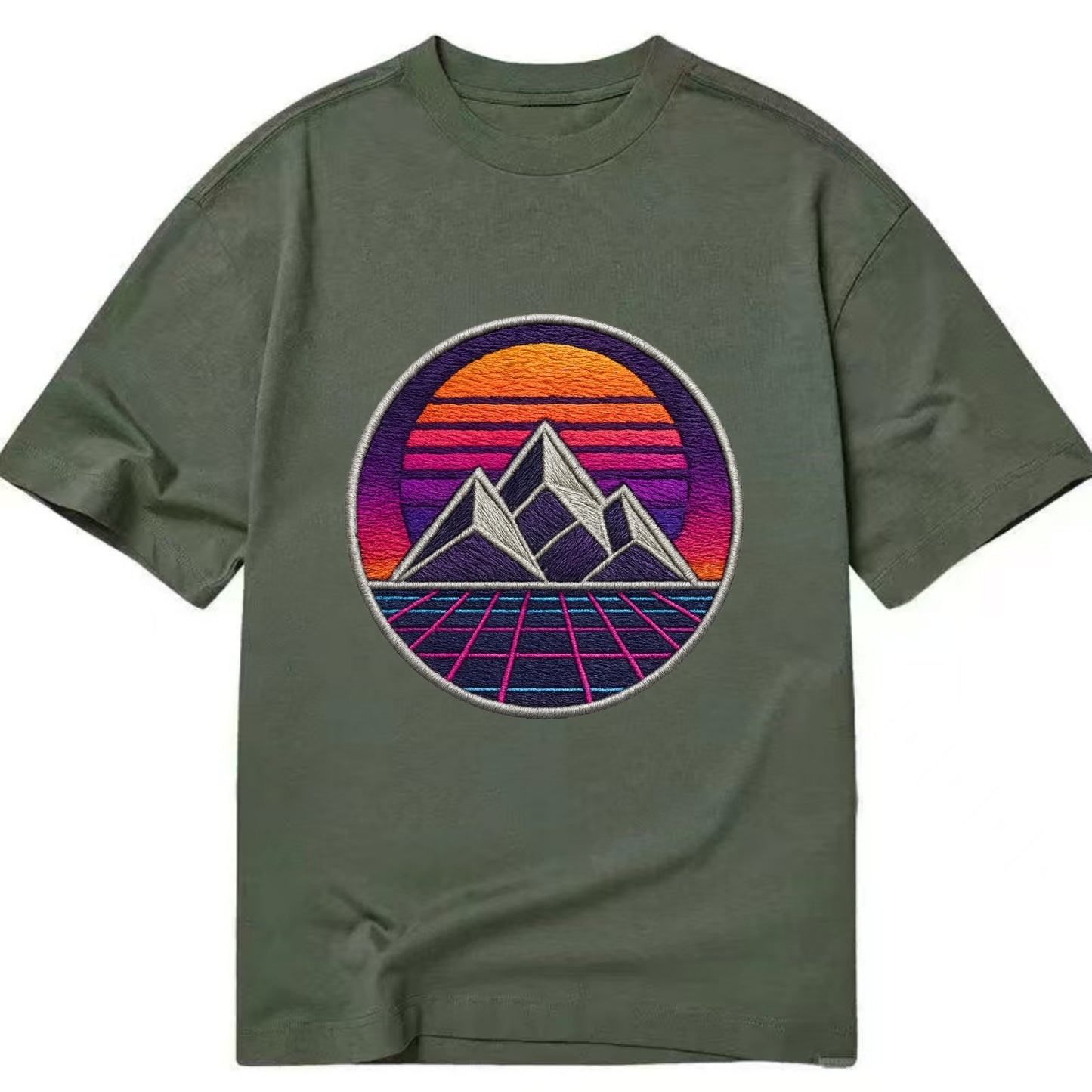 Retrowave Mountains - Classic T-shirt - Army Green