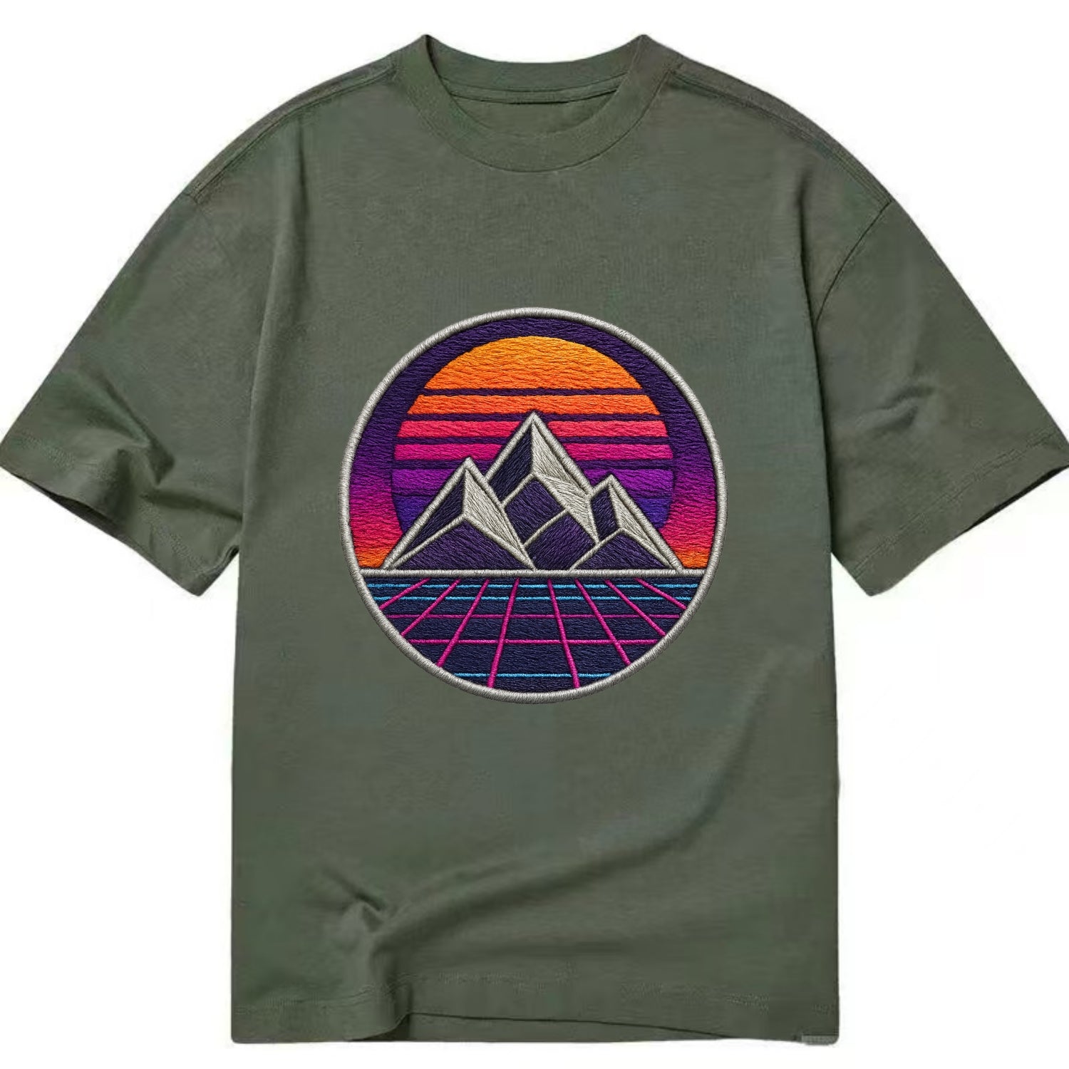Retrowave Mountains - Classic T-shirt - Army Green