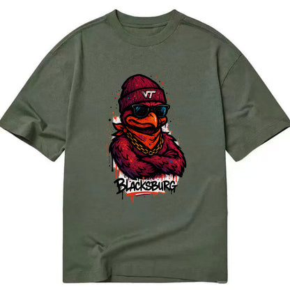 Blacksburg HokieBird wearing Virginia Tech beanie with VT patch - Classic T-shirt - Army Green