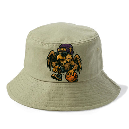 Los Angeles Golden Eagle wearing Lakers beanie with trophy patch and wayfarer - Bucket Hat - Army Green