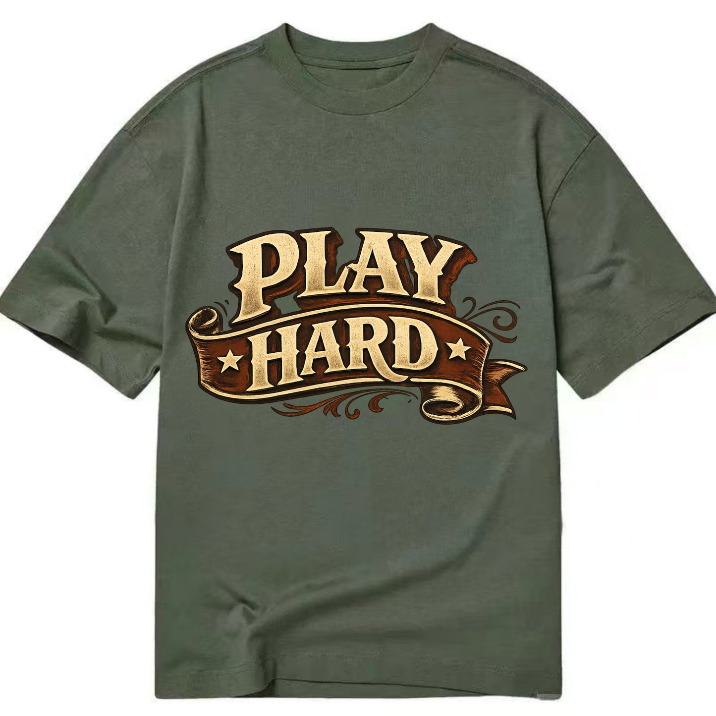 Bold typography design - "PLAY HARD" - giving your all, full effort - Classic T-shirt - Army Green