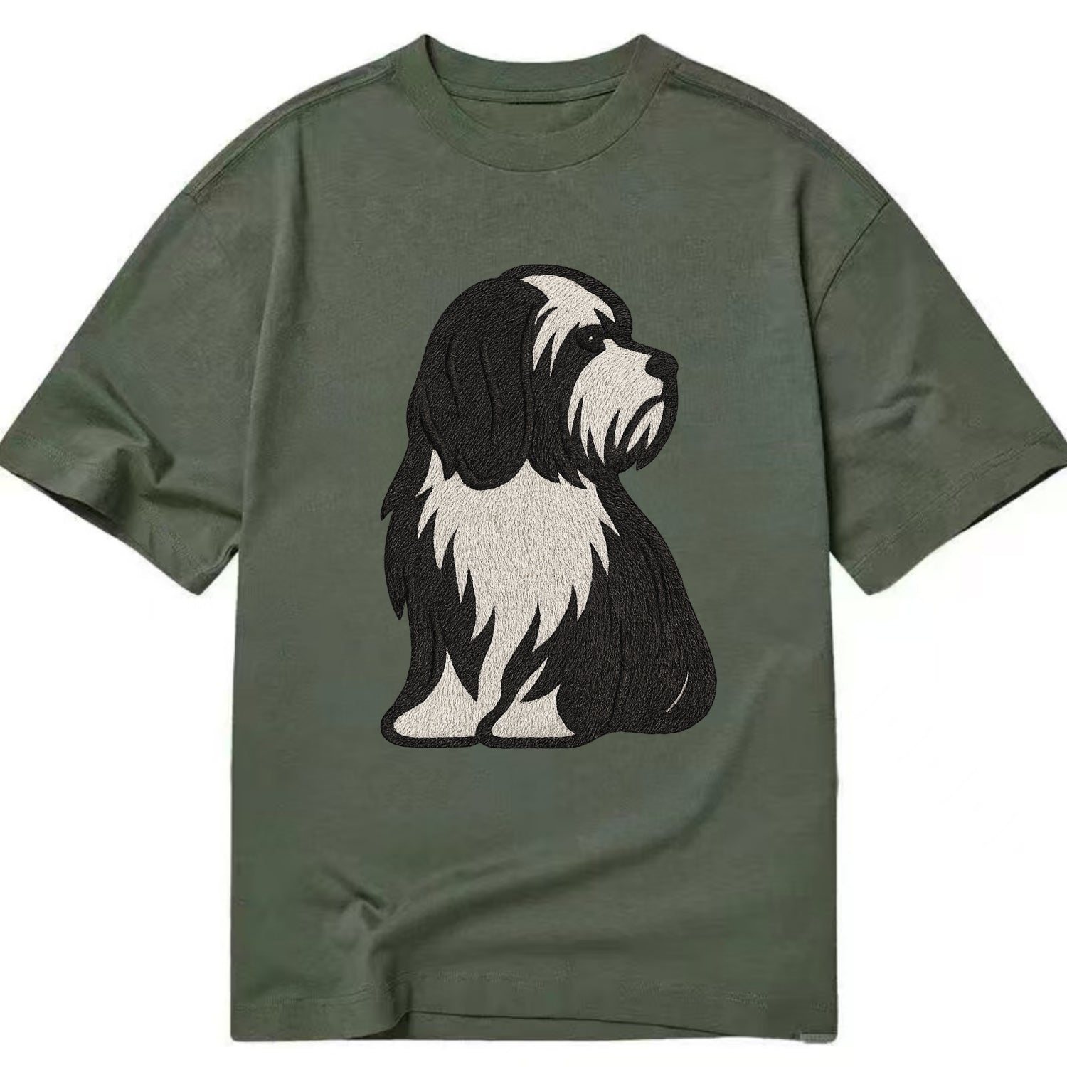 Tibetan Terrier - Black and white long c - Classic T-shirt - Army Green