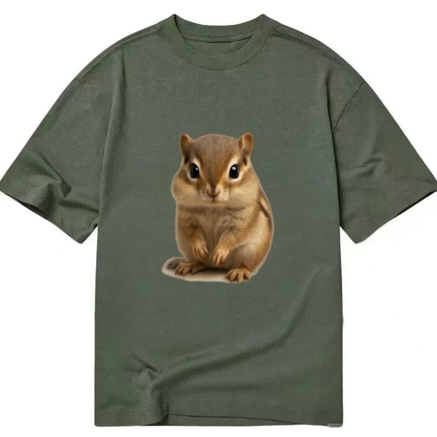 Baby Chipmunk - striped back, cheek pouches, tiny paws, bright eyes, - Classic T-shirt - Army Green