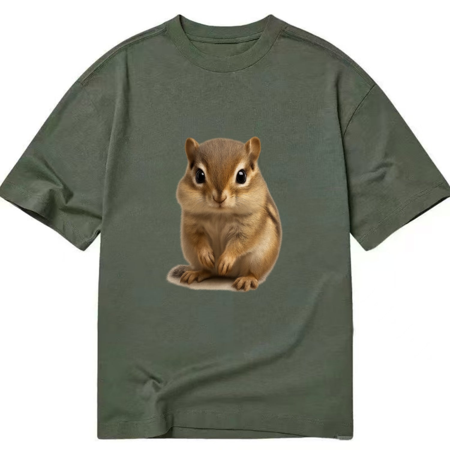 Baby Chipmunk - striped back, cheek pouches, tiny paws, bright eyes, - Classic T-shirt - Army Green