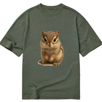 Baby Chipmunk - striped back, cheek pouches, tiny paws, bright eyes, - Classic T-shirt - Army Green