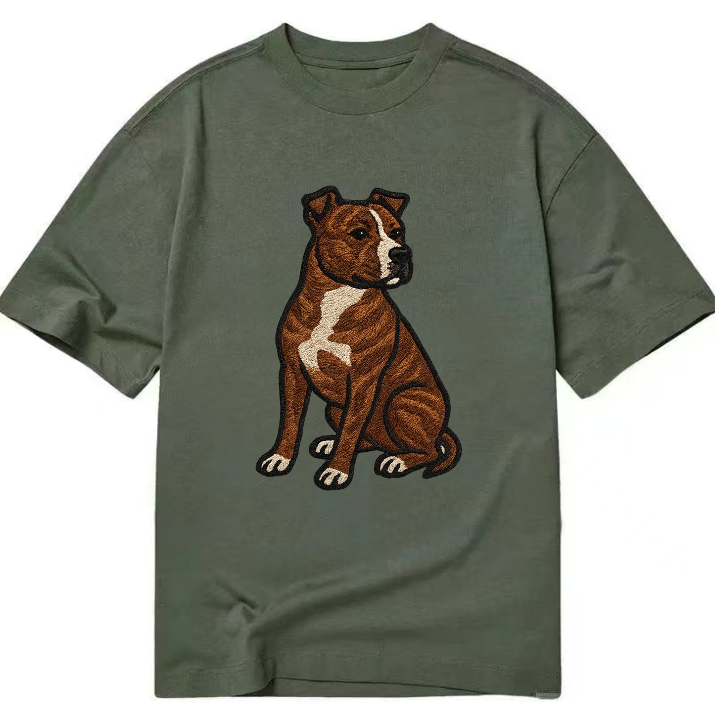 American Staffordshire Terrier - Brindle embroidered pose - Classic T-shirt - Army Green