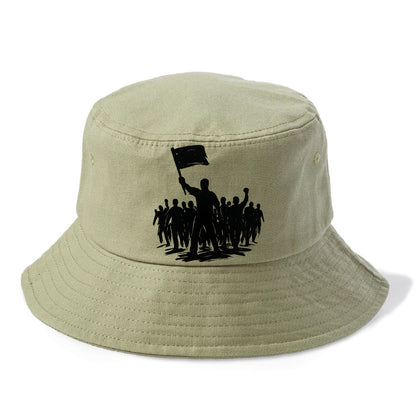 Crowd of protesters marching - solidarity movement ink painting - Bucket Hat - Army Green