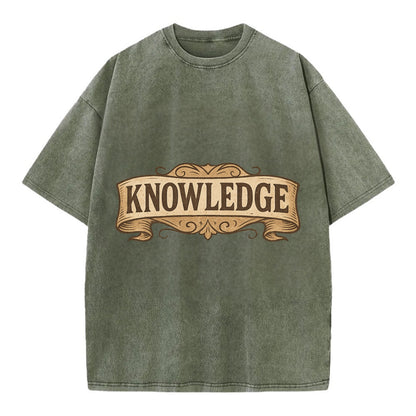 Bold typography design - "KNOWLEDGE" - learning, understanding - Vintage T-shirt - Army Green