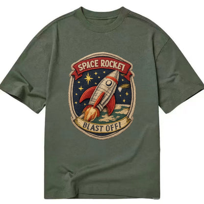 RETRO ROCKET - 1950s space rocket in silver and red , atomic age - Classic T-shirt - Army Green