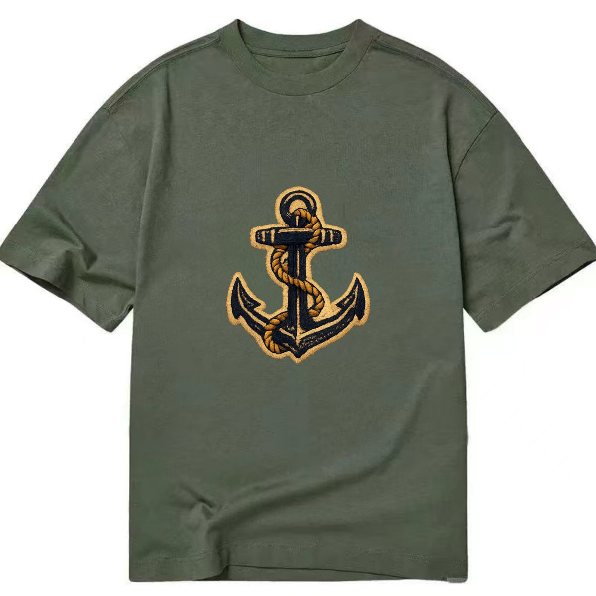ANCHOR ROPE - classic anchor with rope in navy and gold , sailor - Classic T-shirt - Army Green