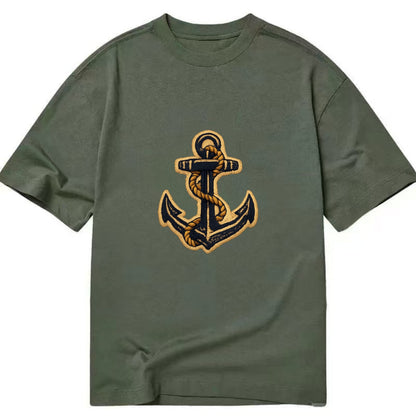 ANCHOR ROPE - classic anchor with rope in navy and gold , sailor - Classic T-shirt - Army Green