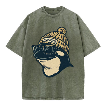 Vancouver Orca wearing Vancouver beanie - Vintage T-shirt - Army Green