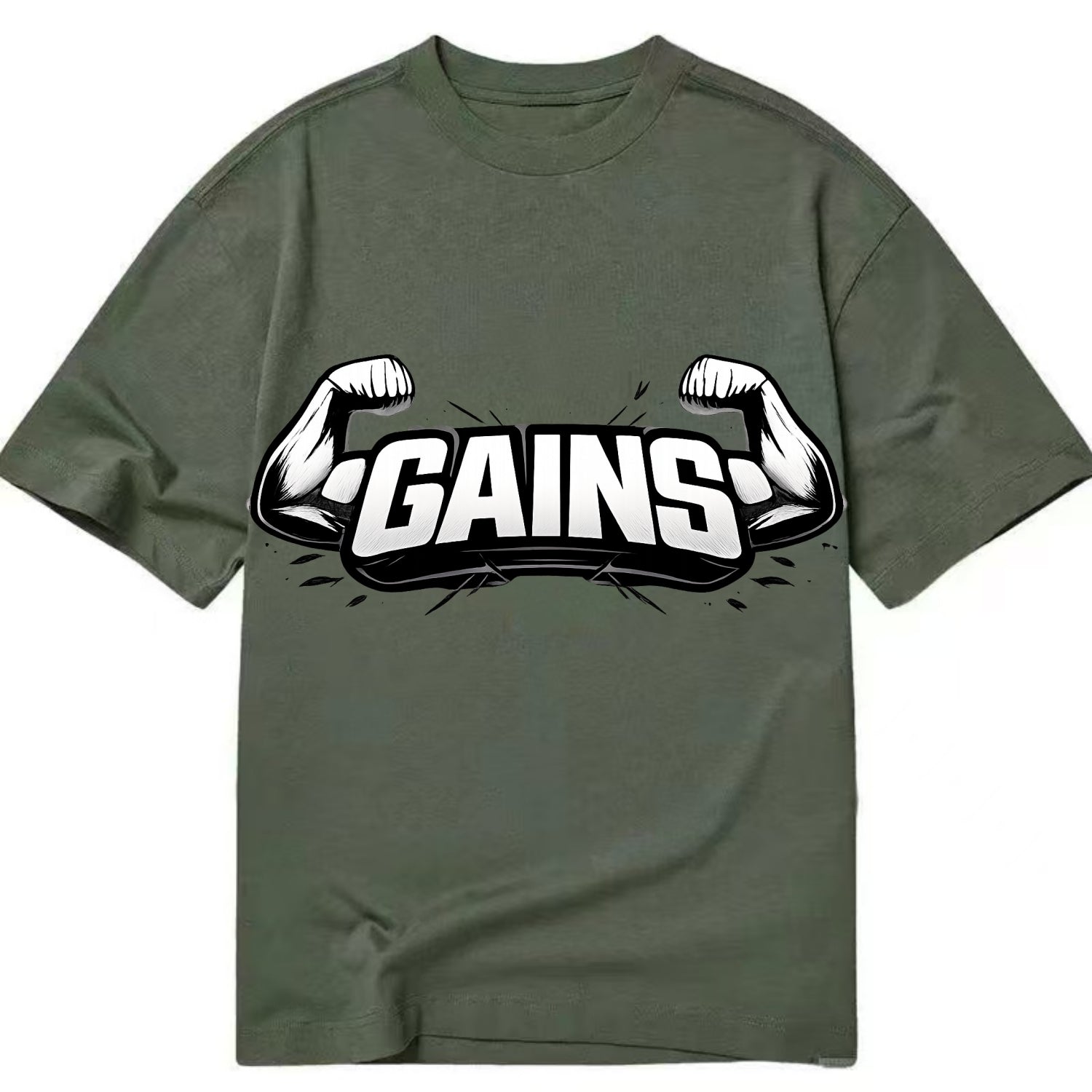 Bold typography design - "GAINS" - muscle growth, progress visible - Classic T-shirt - Army Green