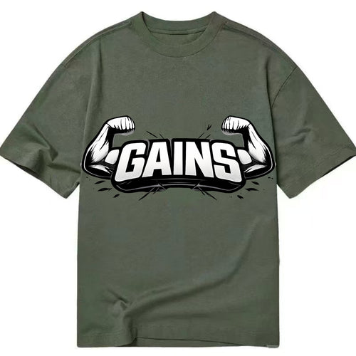 Bold typography design - GAINS - muscle growth, progress visible - Classic T-shirt