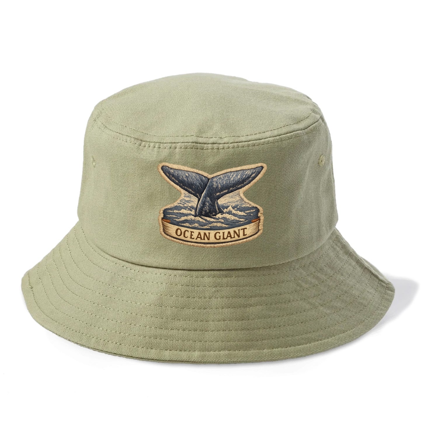 WHALE TAIL - diving whale in blue and gray , ocean giant - Bucket Hat - Army Green
