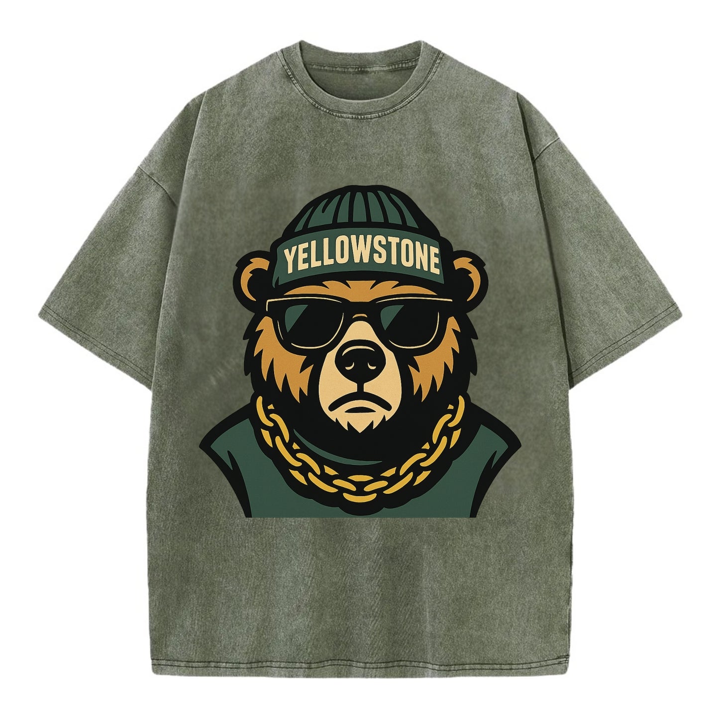 Yellowstone Bear - Vintage T-shirt - Army Green