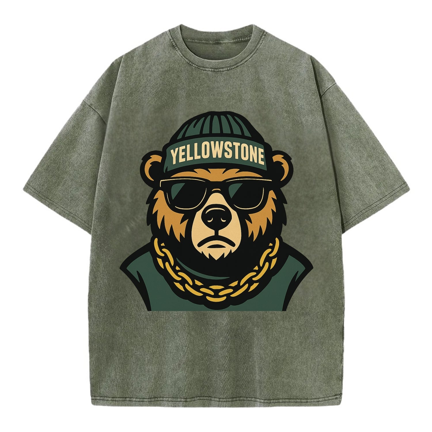 Yellowstone Bear - Vintage T-shirt - Army Green