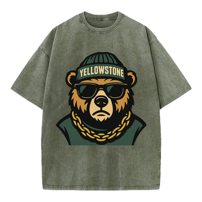 Yellowstone Bear - Vintage T-shirt - Army Green
