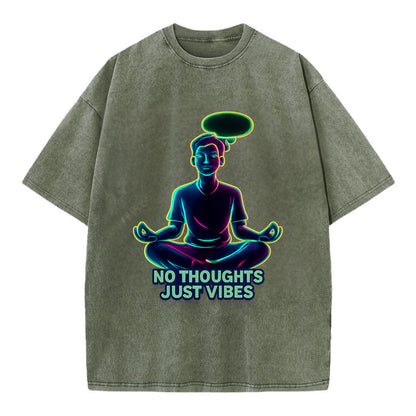 Peaceful floating figure with empty thought bubble - "no thoughts just vibes" zen - Vintage T-shirt - Army Green