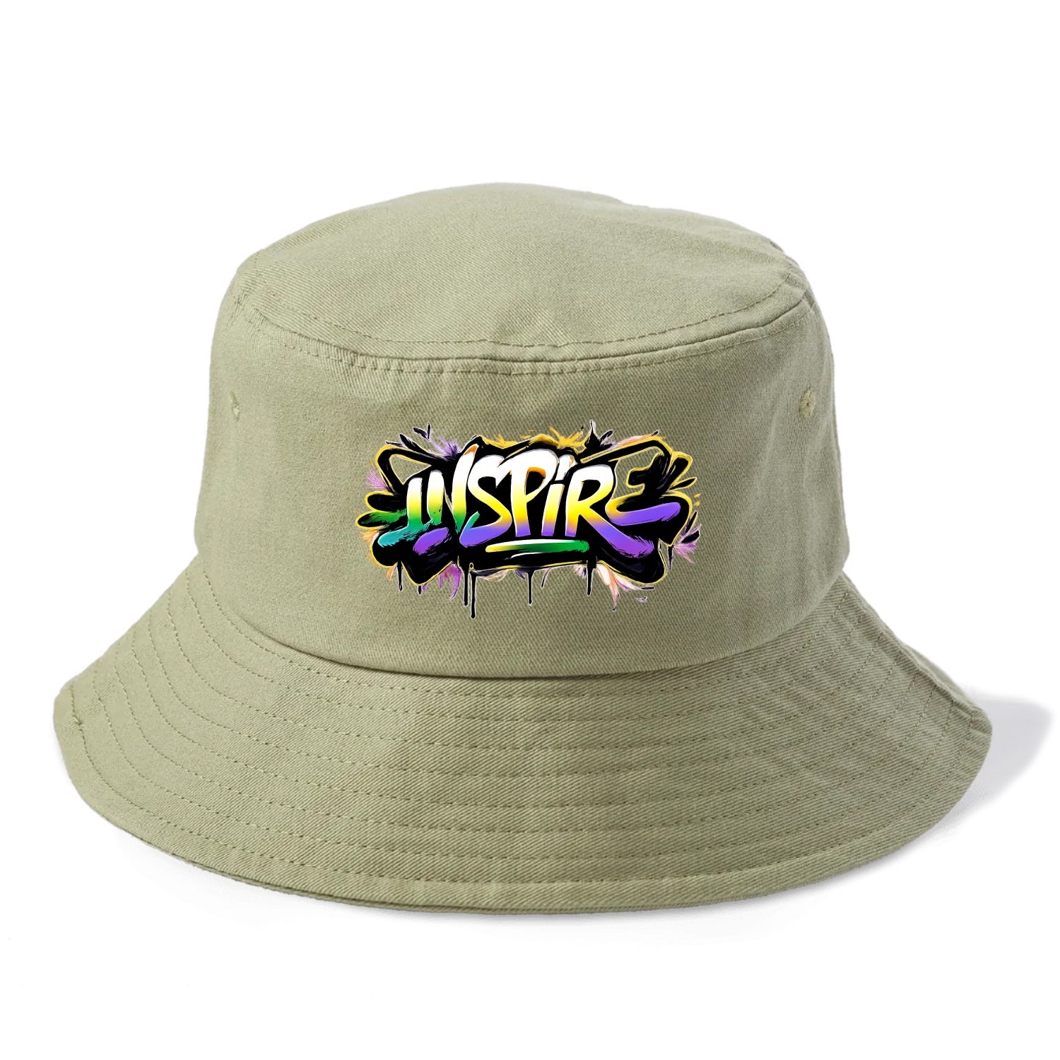 Bold typography design - "INSPIRE" - motivating others, being the spark - Bucket Hat - Army Green