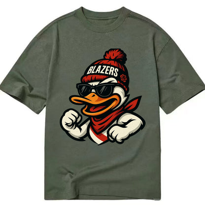 Oregon Duck wearing Trail Blazers beanie with rose patch and wayfarer sunglasses - Classic T-shirt - Army Green