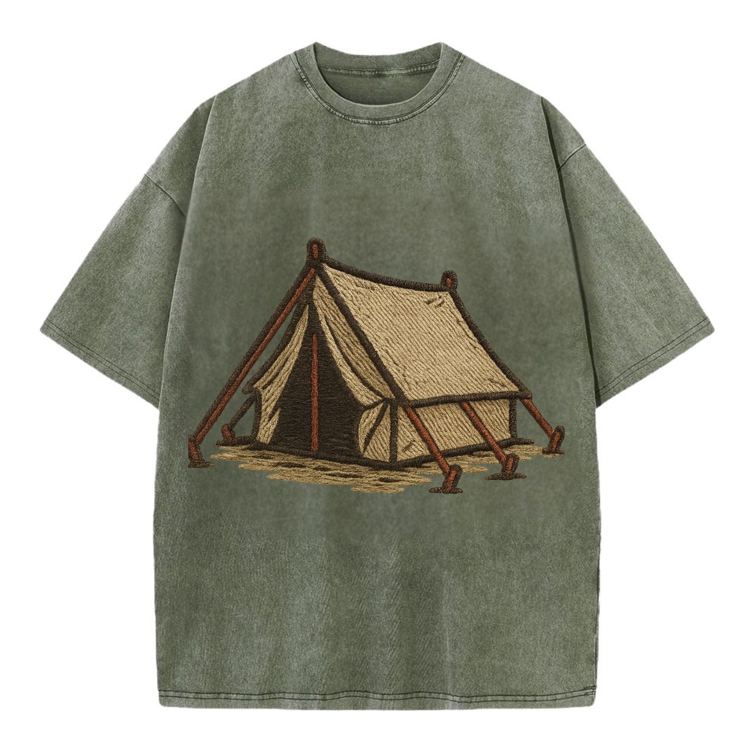 Camping Tent  - Vintage T-shirt - Army Green