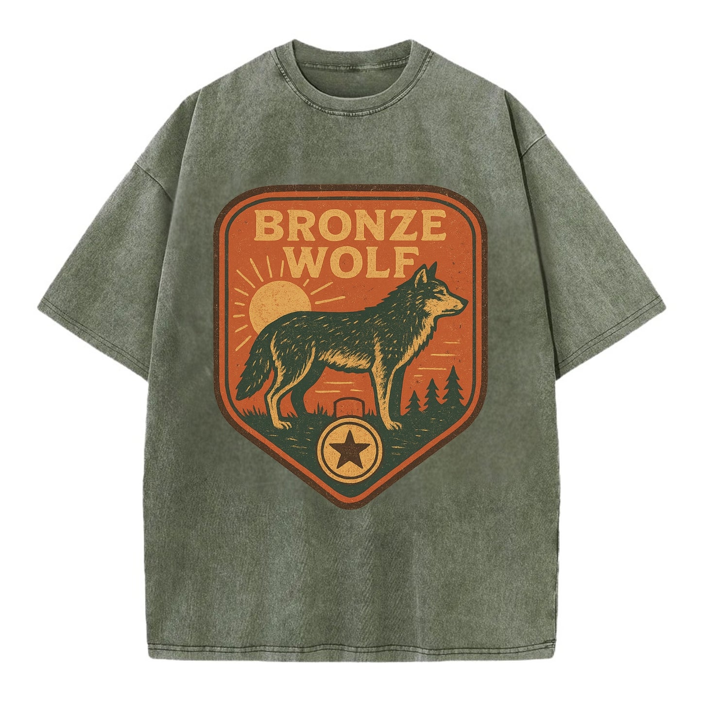 Bronze Wolf Medal  - Vintage T-shirt - Army Green