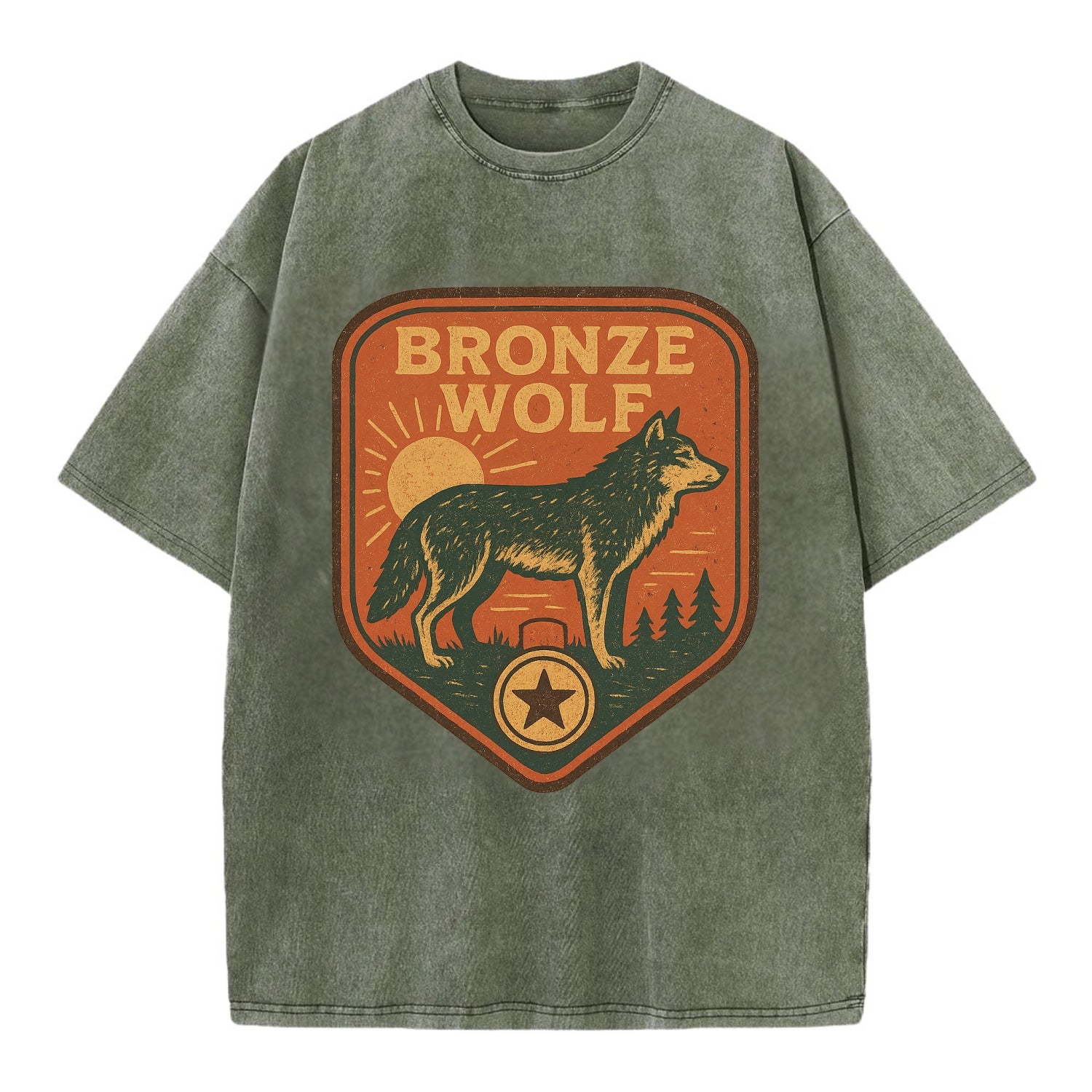 Bronze Wolf Medal  - Vintage T-shirt - Army Green