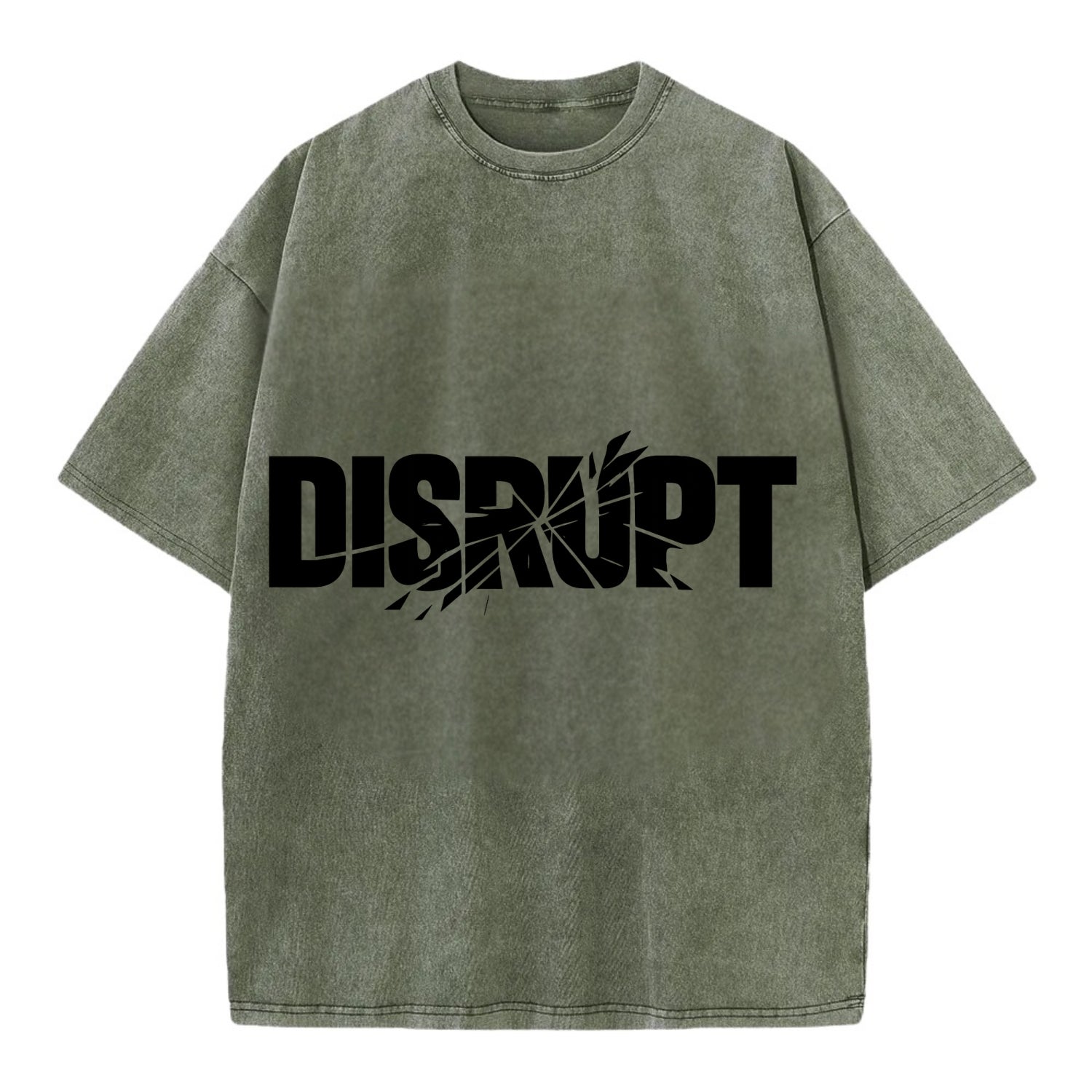 Bold typography design - "DISRUPT" - breaking patterns, changing game - Vintage T-shirt - Army Green