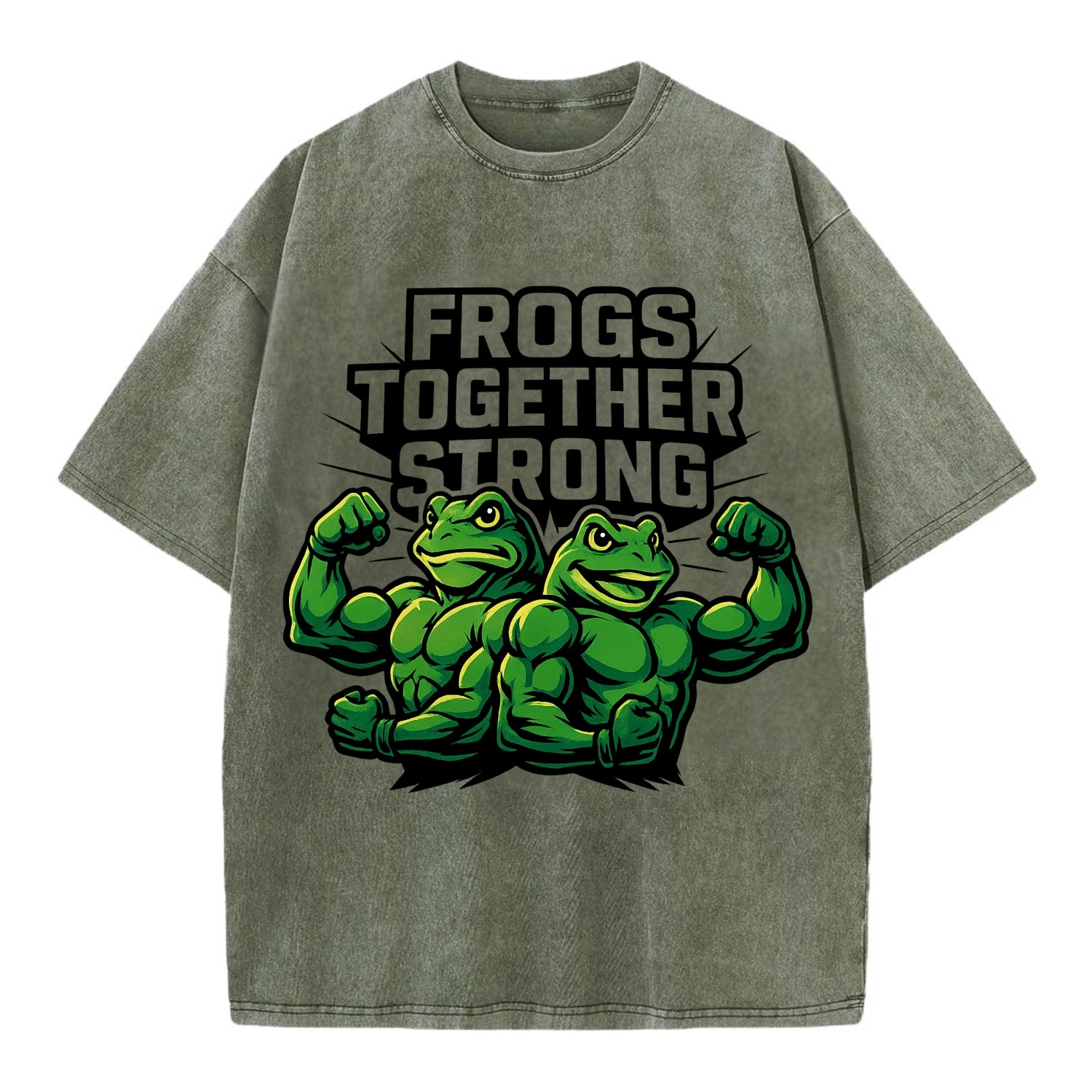 Frogs Together Strong - Vintage T-shirt - Army Green