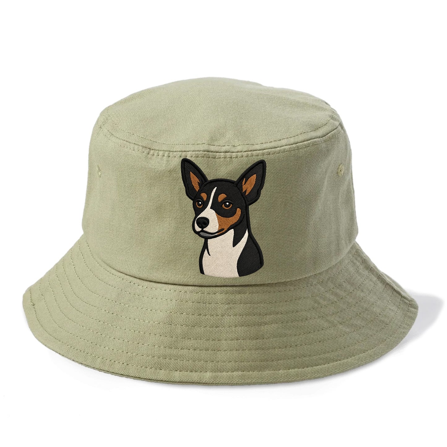 Rat Terrier - Tri-color embroidered pose - Bucket Hat - Army Green