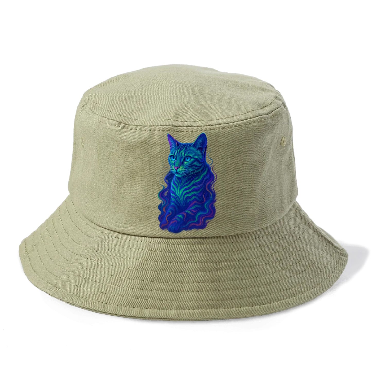 Exotic Bengal cat with aurora borealis colors flowing through its stripes, green and - Bucket Hat - Army Green