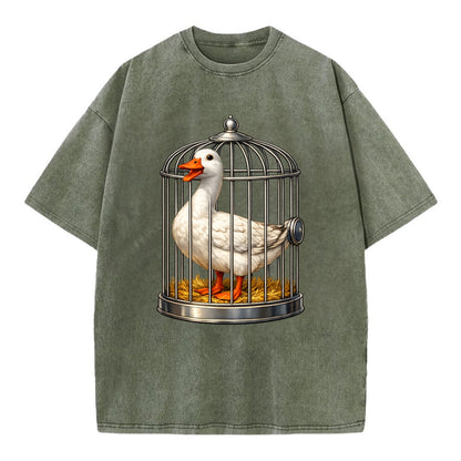 Duck In Cage - Vintage T-shirt - Army Green