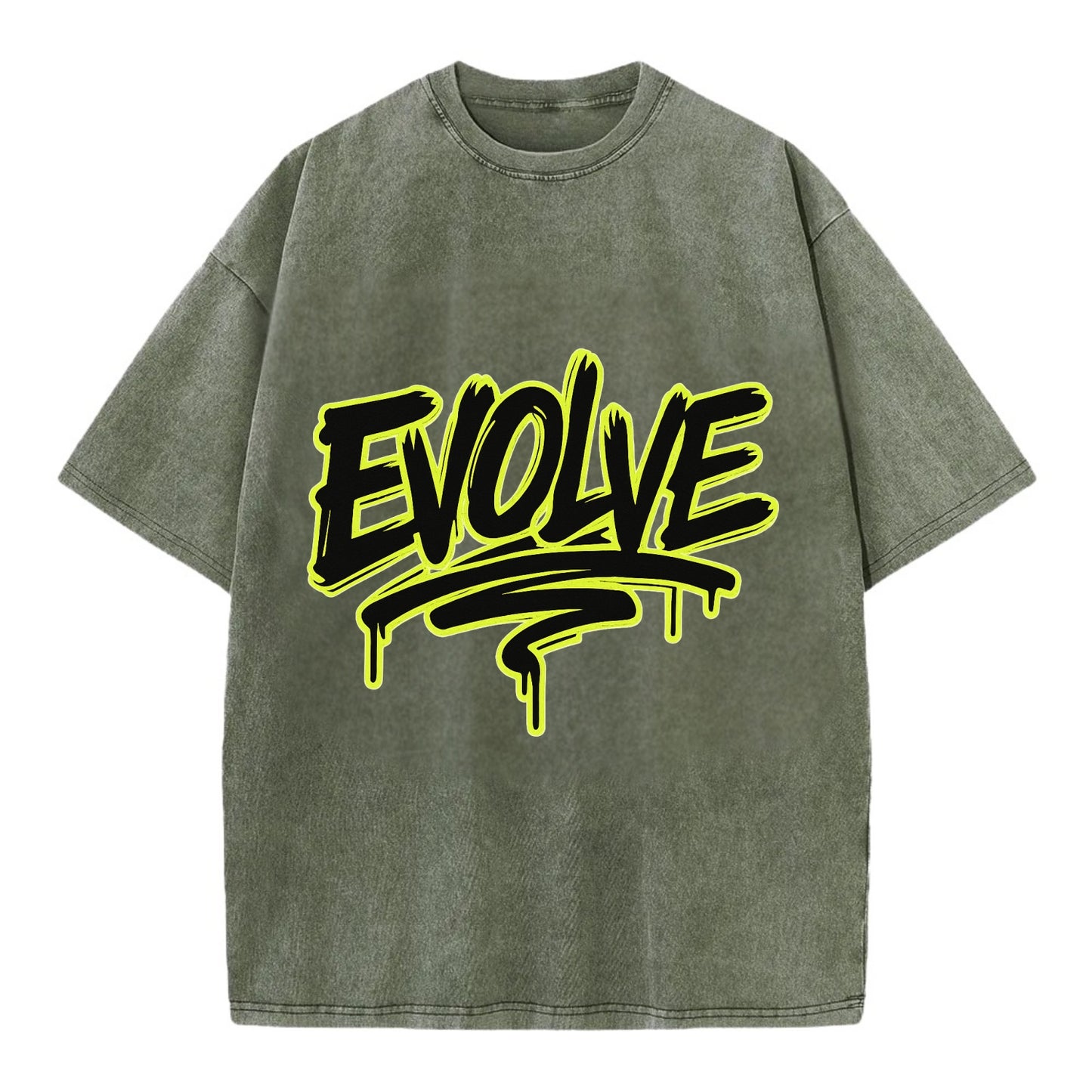 Bold typography design - "EVOLVE" - changing, becoming better - Vintage T-shirt - Army Green