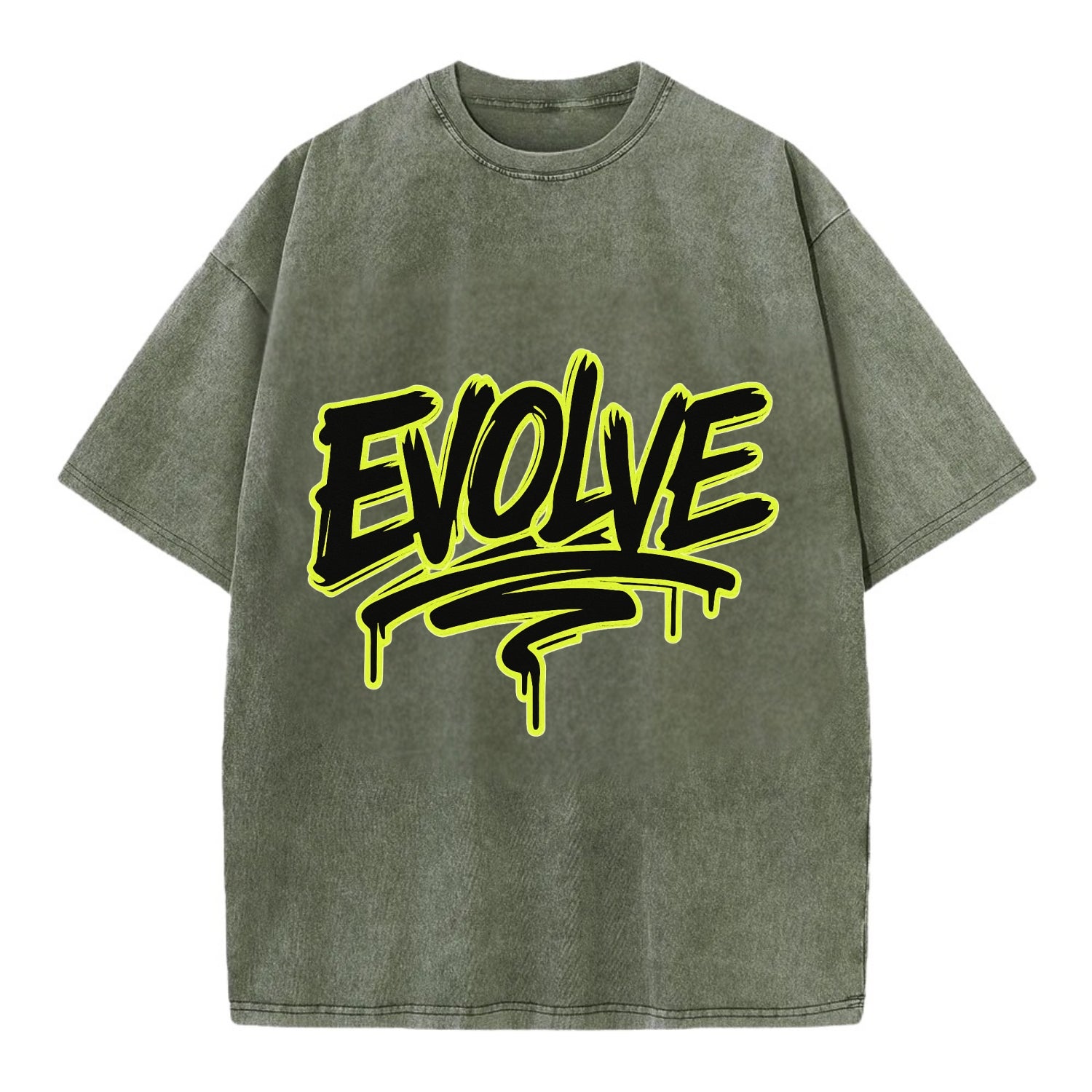 Bold typography design - "EVOLVE" - changing, becoming better - Vintage T-shirt - Army Green