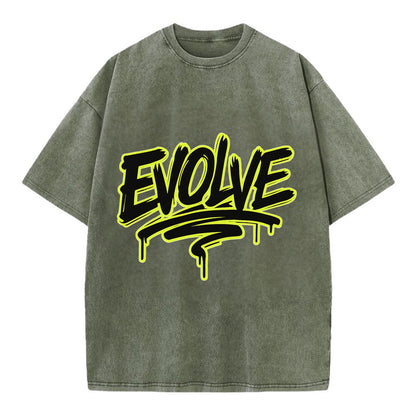 Bold typography design - "EVOLVE" - changing, becoming better - Vintage T-shirt - Army Green