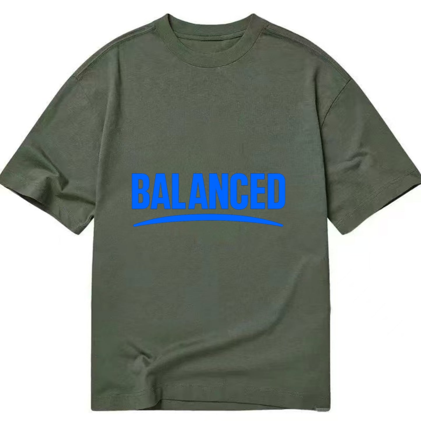 Bold typography design - "BALANCED" - harmony, equilibrium, centered life - Classic T-shirt - Army Green