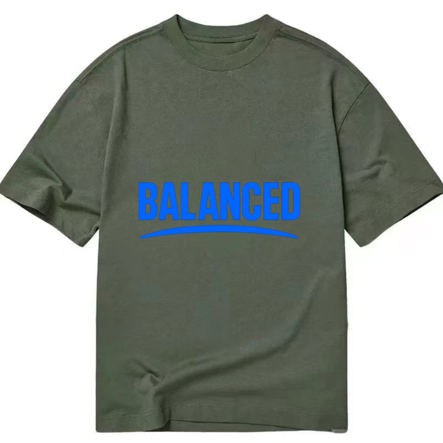 Bold typography design - "BALANCED" - harmony, equilibrium, centered life - Classic T-shirt - Army Green
